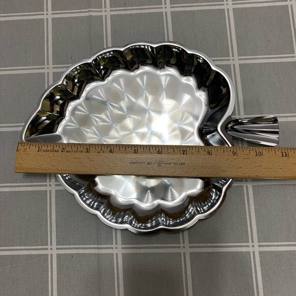 Chrome Leaf Serving Tray Party Candy Nut Dish Engine Turned Jewelling Accented - Picture 6 of 8